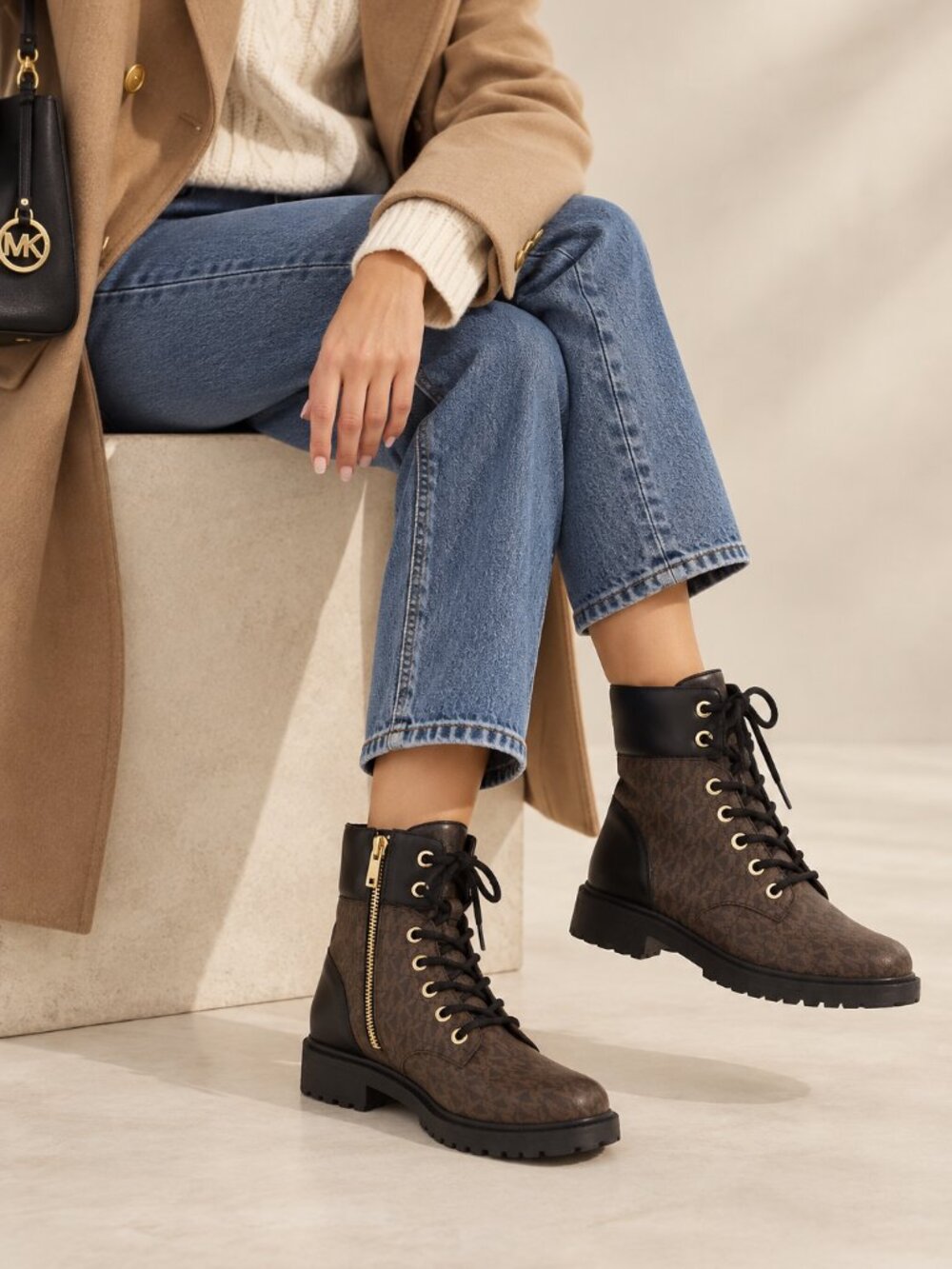 MICHAEL Michael Kors Brown MK Logo Lace Up Combat Boots Size 6